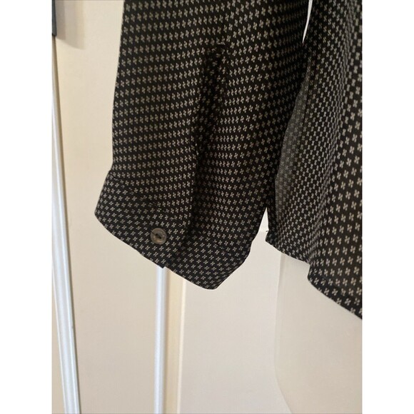 Vince Silk Popover Blouse Black White Long Sleeve Banded Collar Classic Size XS - Picture 9 of 14